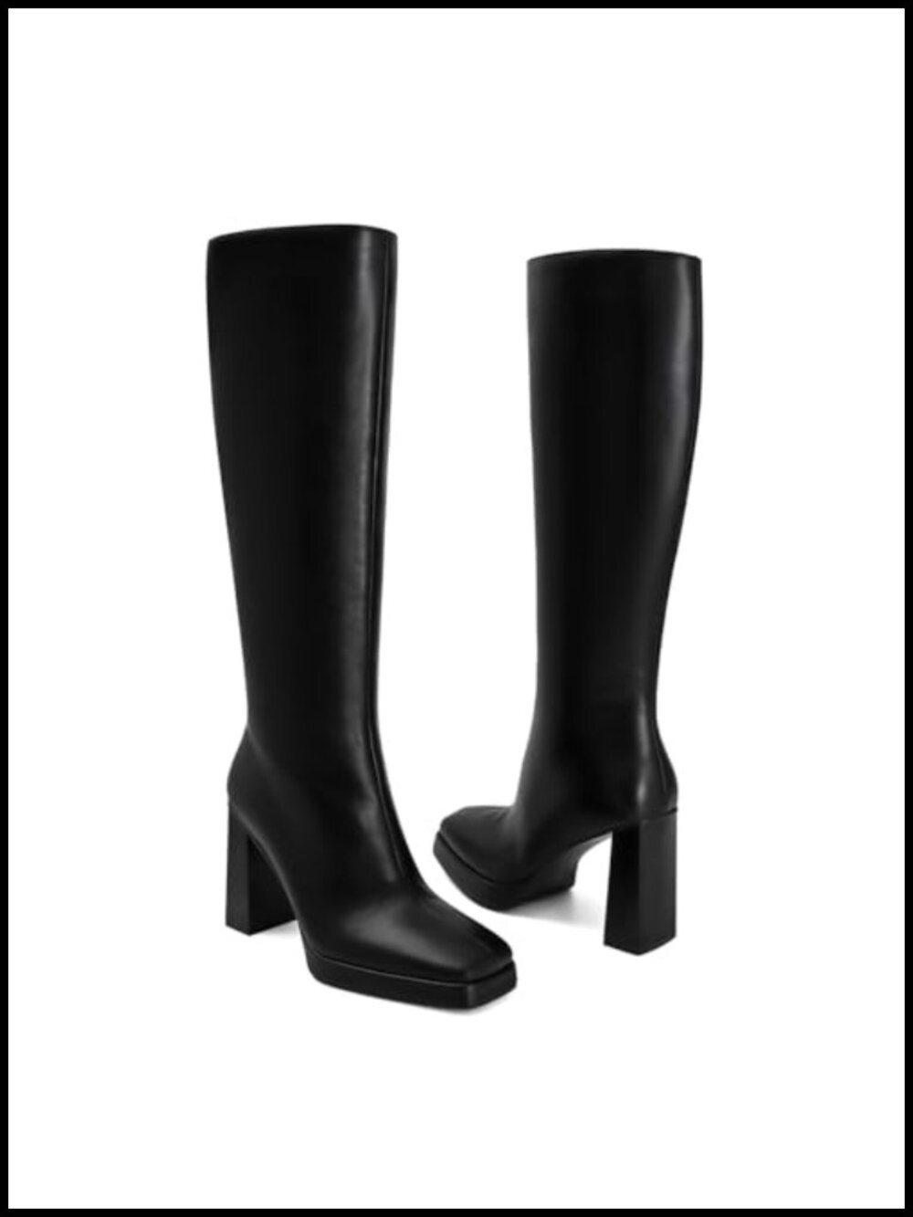 Faux Leather Knee High Platform Boots Chunky Block Heel Square Toe Side Zip